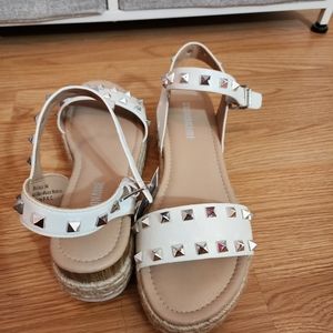 Spiked white platform sandals with strap